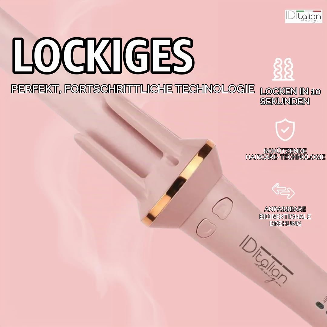ID Italian Design Automatischer Lockenstab Spin Curl | HairCare-Technologie, Schnelle Locken in 10 Sekunden, Keramikbeschichtung, Bidirektionale Drehung, 3 Temperaturstufen
