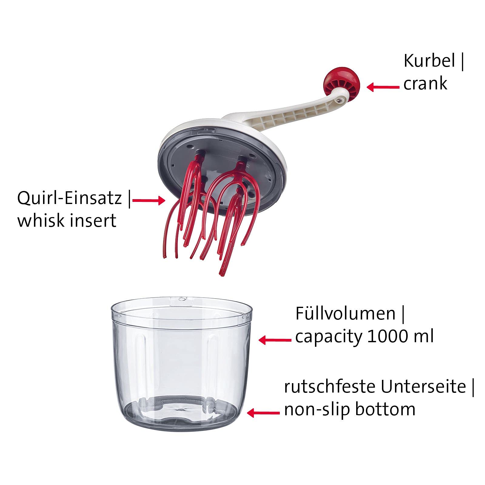Westmark Batteur Manuel, Mécanique, capacité : 1 L, Plastique, Rührblitz, Transparent/Blanc/Rouge, 30702260