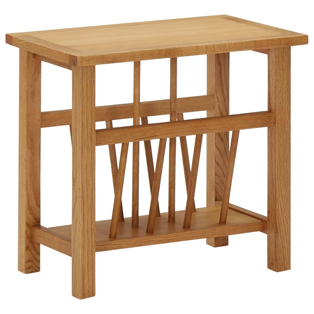 vidaXL Solid Oak Wood Magazine Table Wooden Storage Side Stand Unit Living Room Magazine Rack Bedroom End Table Desk Furniture Home Organiser