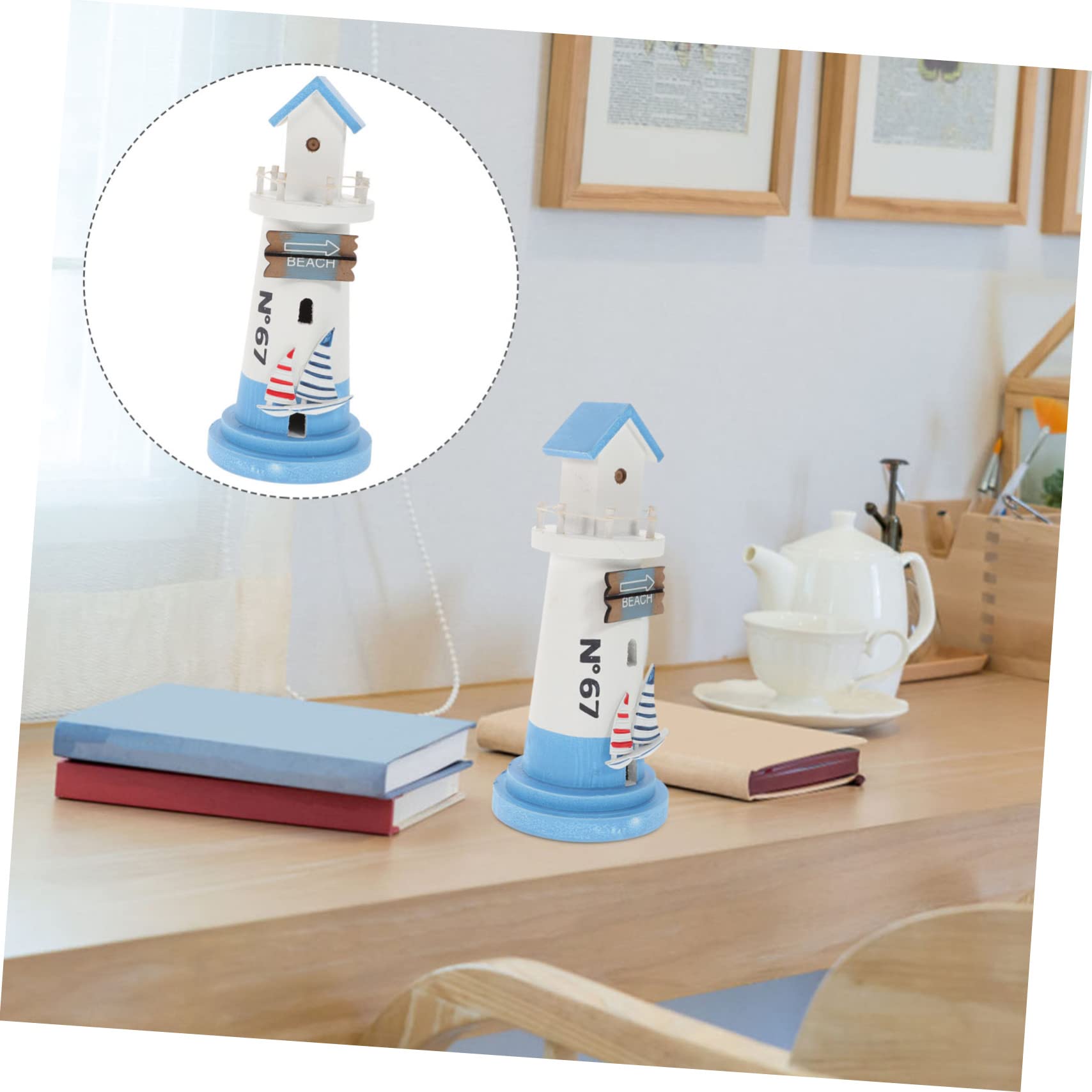 2 Mini Fari Decorativi In Legno - Stile Mediterraneo Per Camera, Soggiorno, Giardino O Ufficio - Foto 10