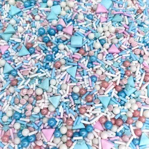 Image of Manvscakes Sprinkles- Edible Cake and Cupcake Sprinkles with Assorted Shapes and Sizes, Metallic Sprinkle Mix for Cookies, Ice Cream, Cake and Cupcake Decorating, 4 oz (Pink, Black, and Blue)