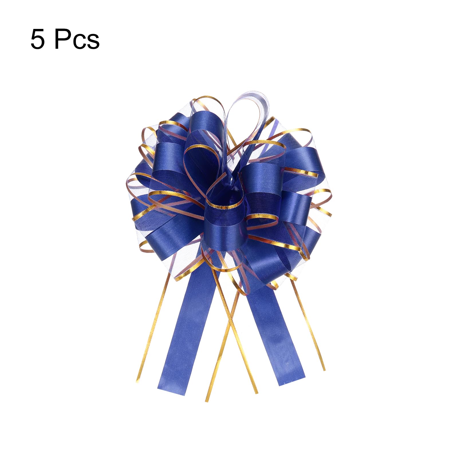QUARKZMAN Noeud Cadeau 5Pcs 15cm Noeud de Ruban de Noël avec Bordure Dorée, Ruban d'emballage Cadeau en Organza pour Voiture, Nœuds pour Paniers de Voiture de Mariage, Bleu
