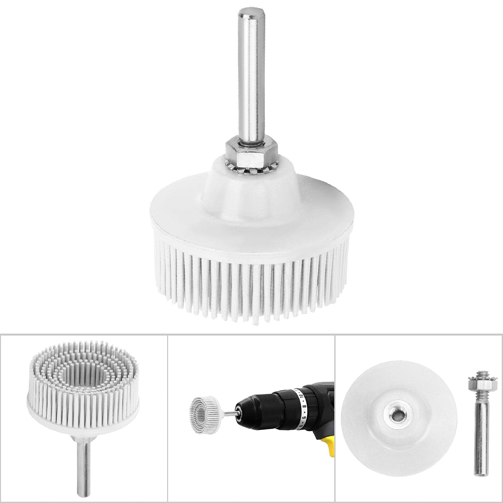 2 Inch Bristle Disc Emery Rubber Polishing Brush Grinding Wheel for Burr Removal with 50#, 80# Grits for Metal Polishing, Suitable for Electric Drill (White)