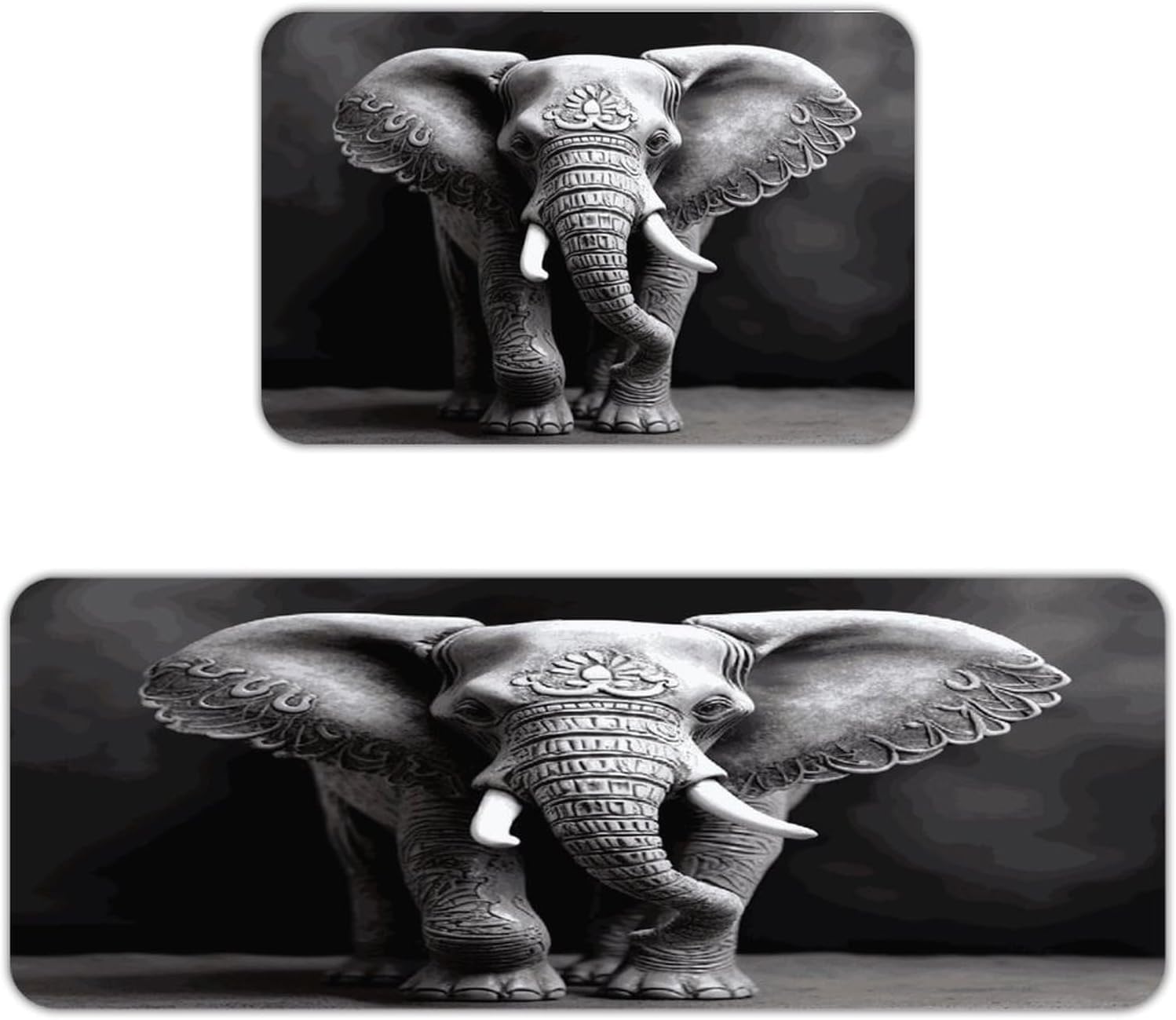 Gray Elephant Kitchen Mats with 2PCS Non-Slip Washable,Kitchen Rug Heavy Duty Durable, Floor Mats for Kitchen,Office,Sink,Laundry