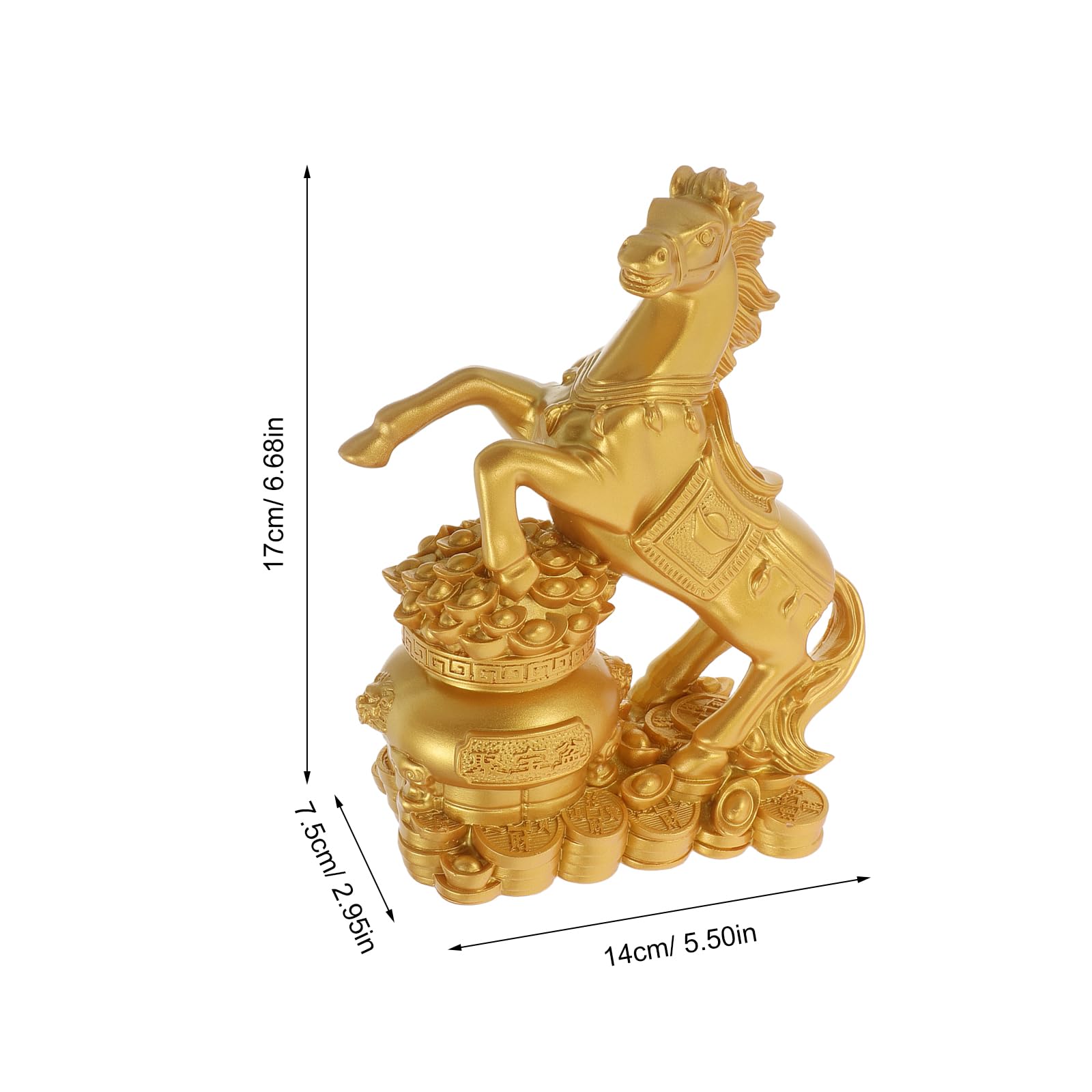 Chinesische Pferdedekoration Harzfigur 18cm Gold für Schrank und Regal