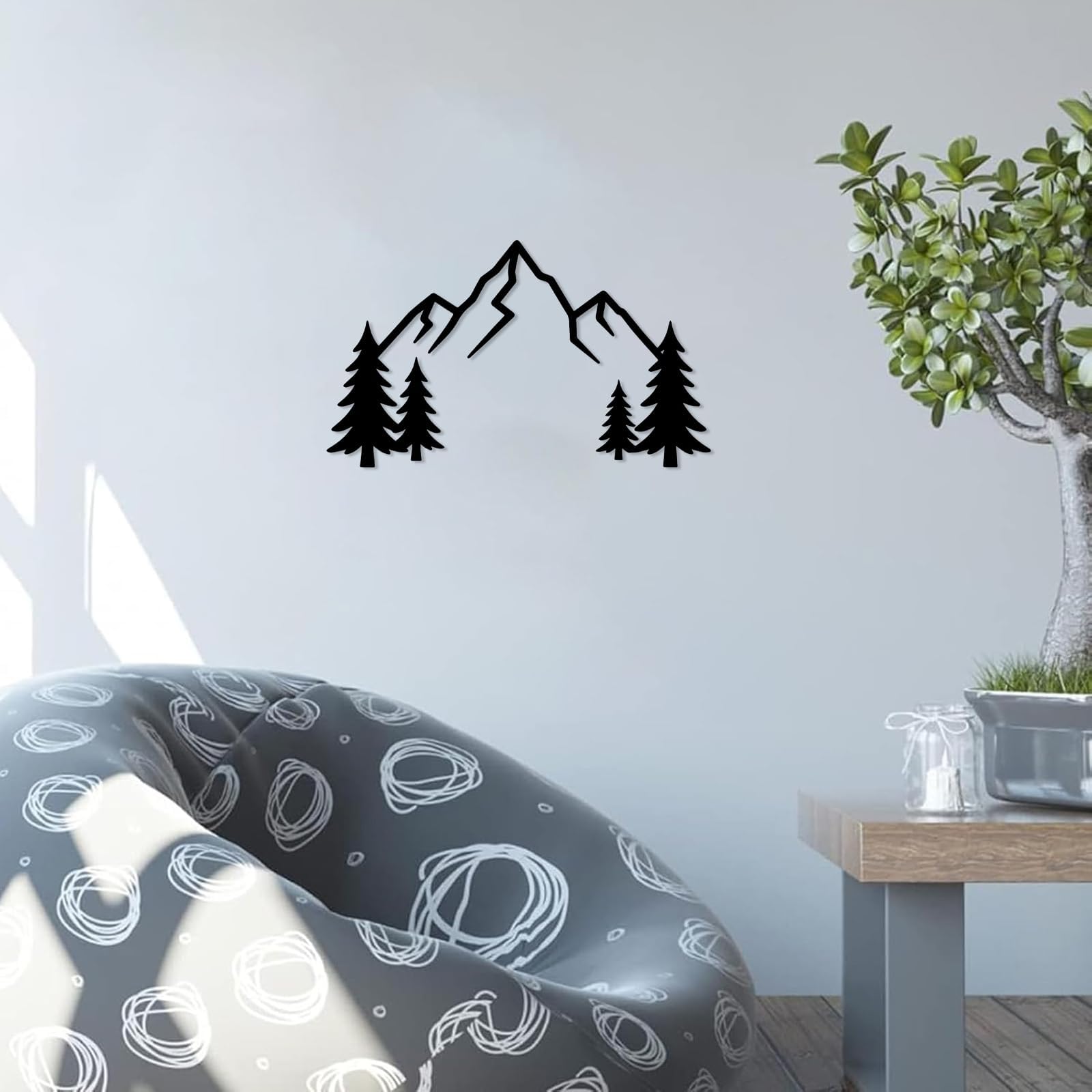 Dekoracja ścienna do salonu, prosta dekoracja (61 cm) | Mountain Peaks Forest Metal Wall Art Metal Outdoor Decor Metalowe znaki Sztuka ścienna Dekoracja