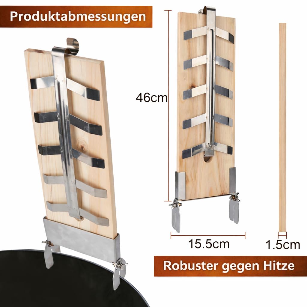 Wiederverwendbares Flammlachsbrett 2er Set mit Edelstahlhalterung, Tannenholz Lachsbrett für Feuerschale & Grill, Verstellbarer Flammlachs Halterung für BBQ und Outdoor Camping