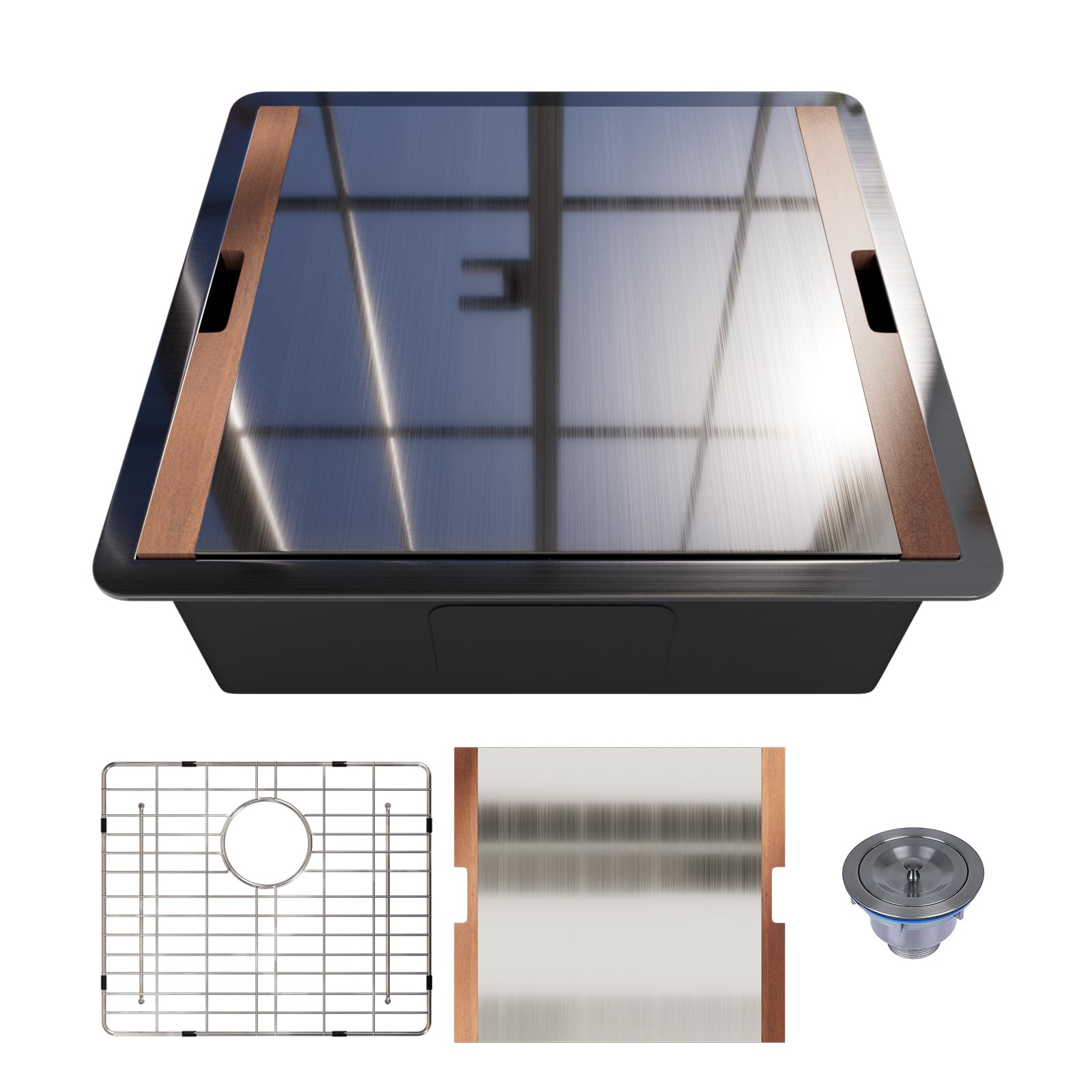 Davivy Black Kitchen Sink Combo, SUS304 Stainless Steel Single Bowl Workstation Prep Sinks for Kitchen(Undermount(21"Lx19"Wx10"D), Gunmetal Black)