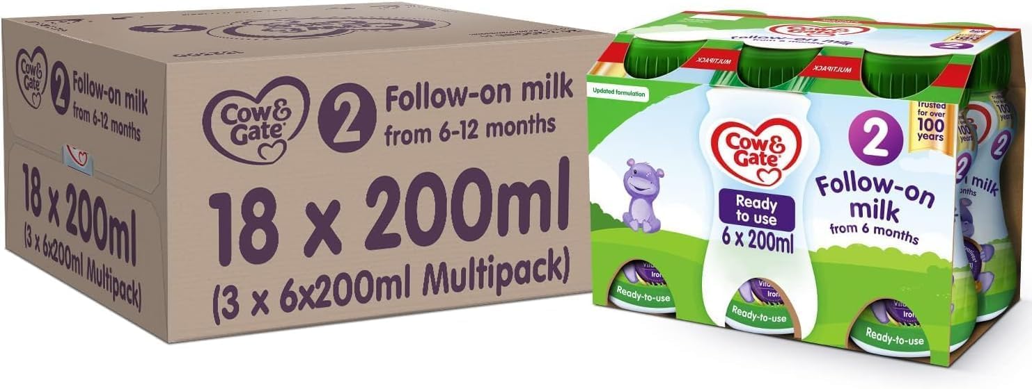 2 Follow On Baby Milk Ready to Use Liquid Formula, 6-12 Months, 200 ml, (Pack of 18)