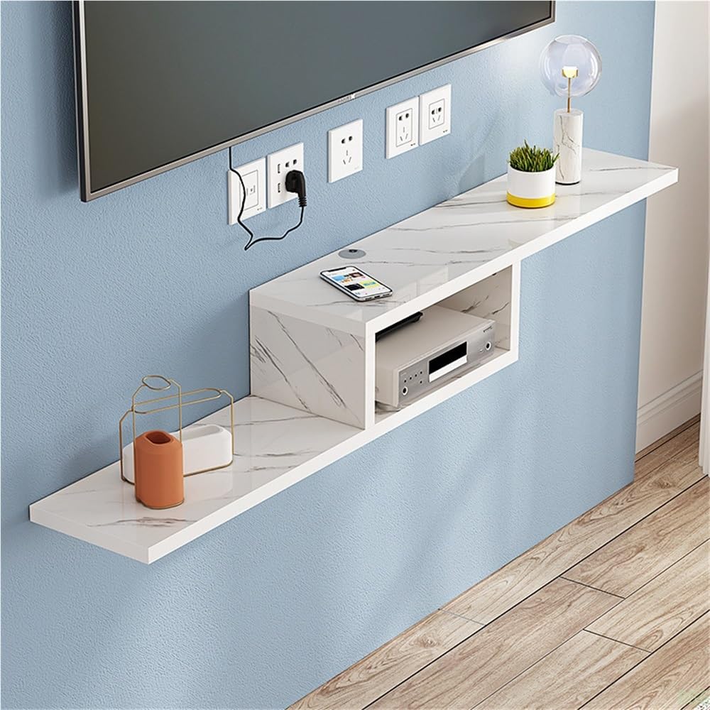 SHGCLKD Floating TV Stand with Faux Marble Surface, Wooden Wall Mounted Media Console with Storage, Hanging Entertainment Center Shelf for Living Room
