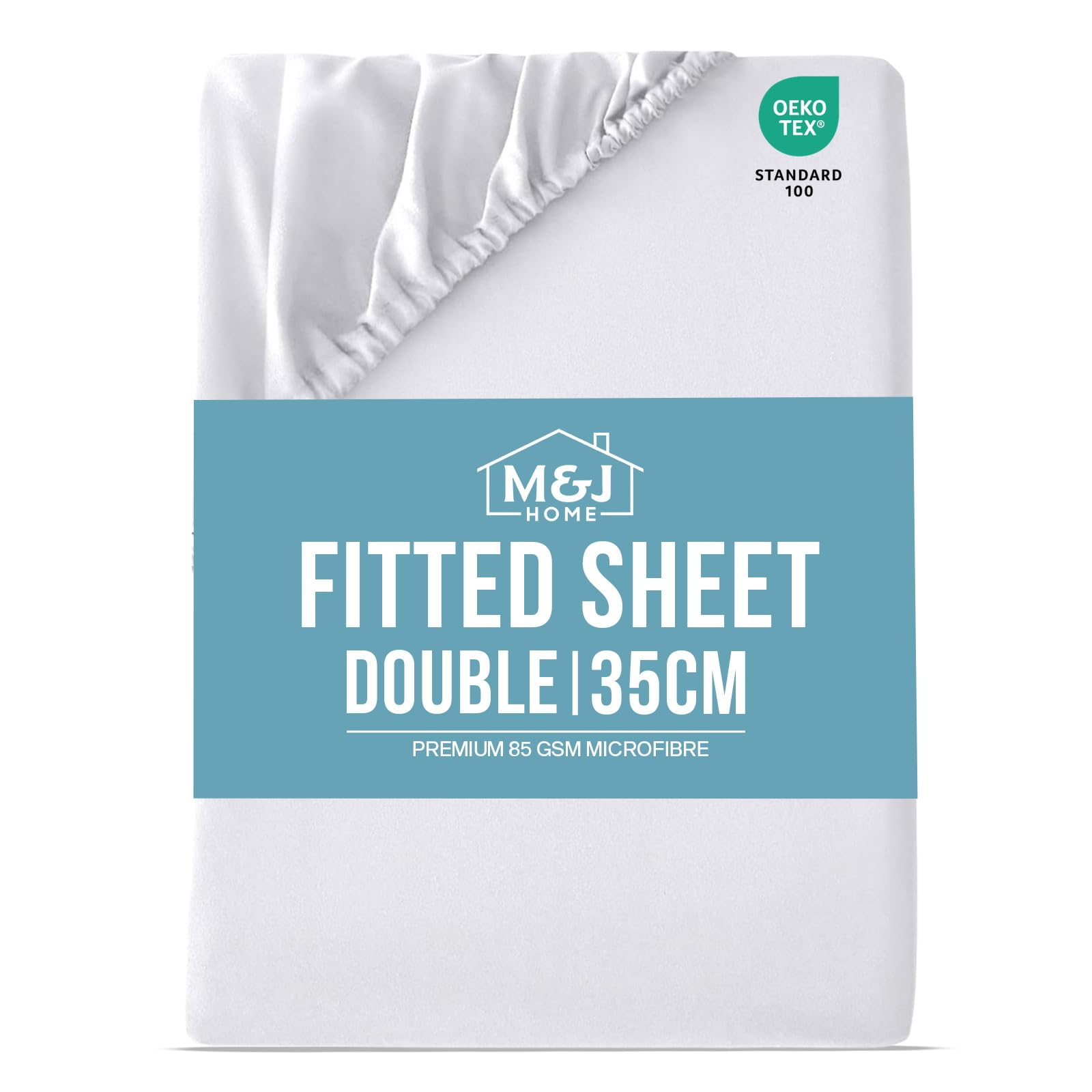 M&J Home Double Bed Fitted Sheet White - Deep Pocket 35cm - 85GSM Microfibre - Easy Care Machine Washable - OEKO-TEX Certified