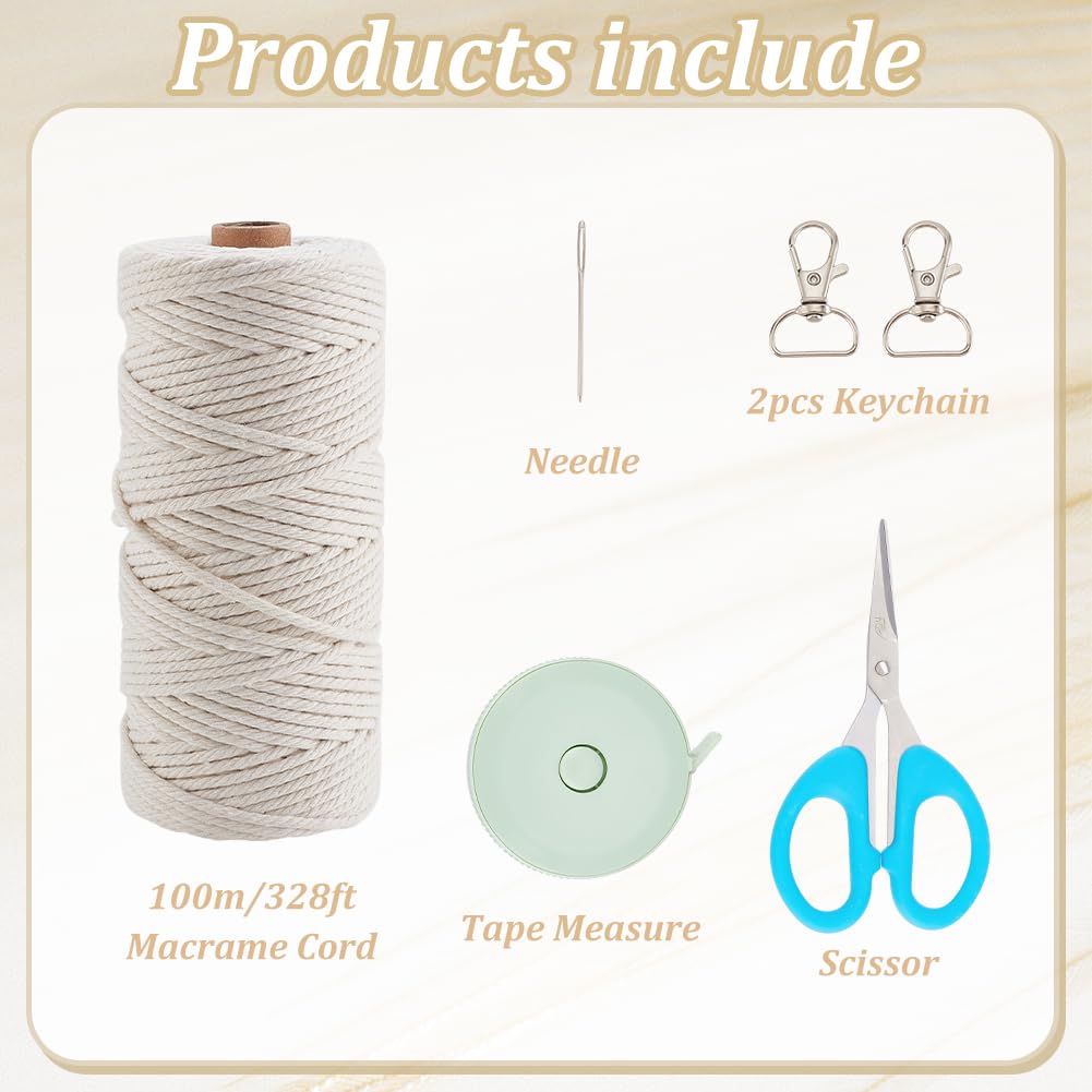 WEBEEDY DIY Macrame Bag Kit Boho Macrame Shoulder Bag Making Kit Crochet Bag Kit with Instruction for Adults Beginners,Handmade Knotting Handbag Macrame Kit for Women Holiday Beach Decor(Beige)