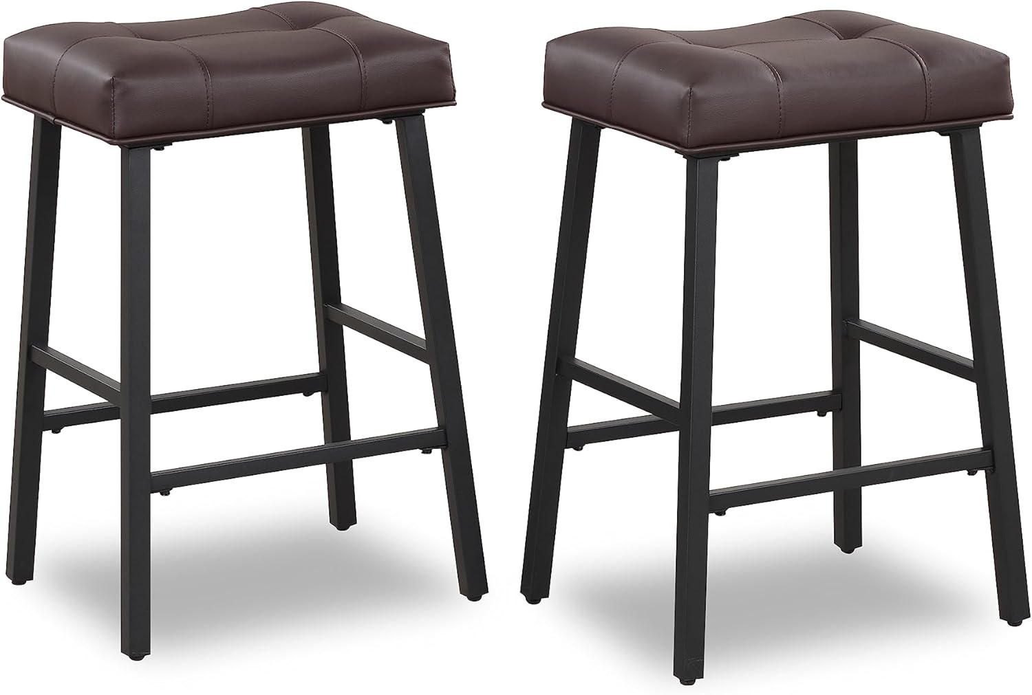 Winterstorm 24" Counter Height Bar Stools Set of 4, Barstools for Kitchen Island Counter, Leather Upholstery Kitchen Stools with Curved Saddle Seats, Bar Chairs with Metal Base,Brown
