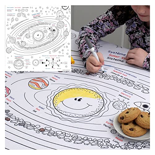 Bimoo Planets Coloring Tablecloth For Kids - Washable & Reusable Coloring Fabric - Ideal For Birthday Party - Coloring Activity For Children & Adults - Size 45”X45” - Giant Coloring Pages #TOP6