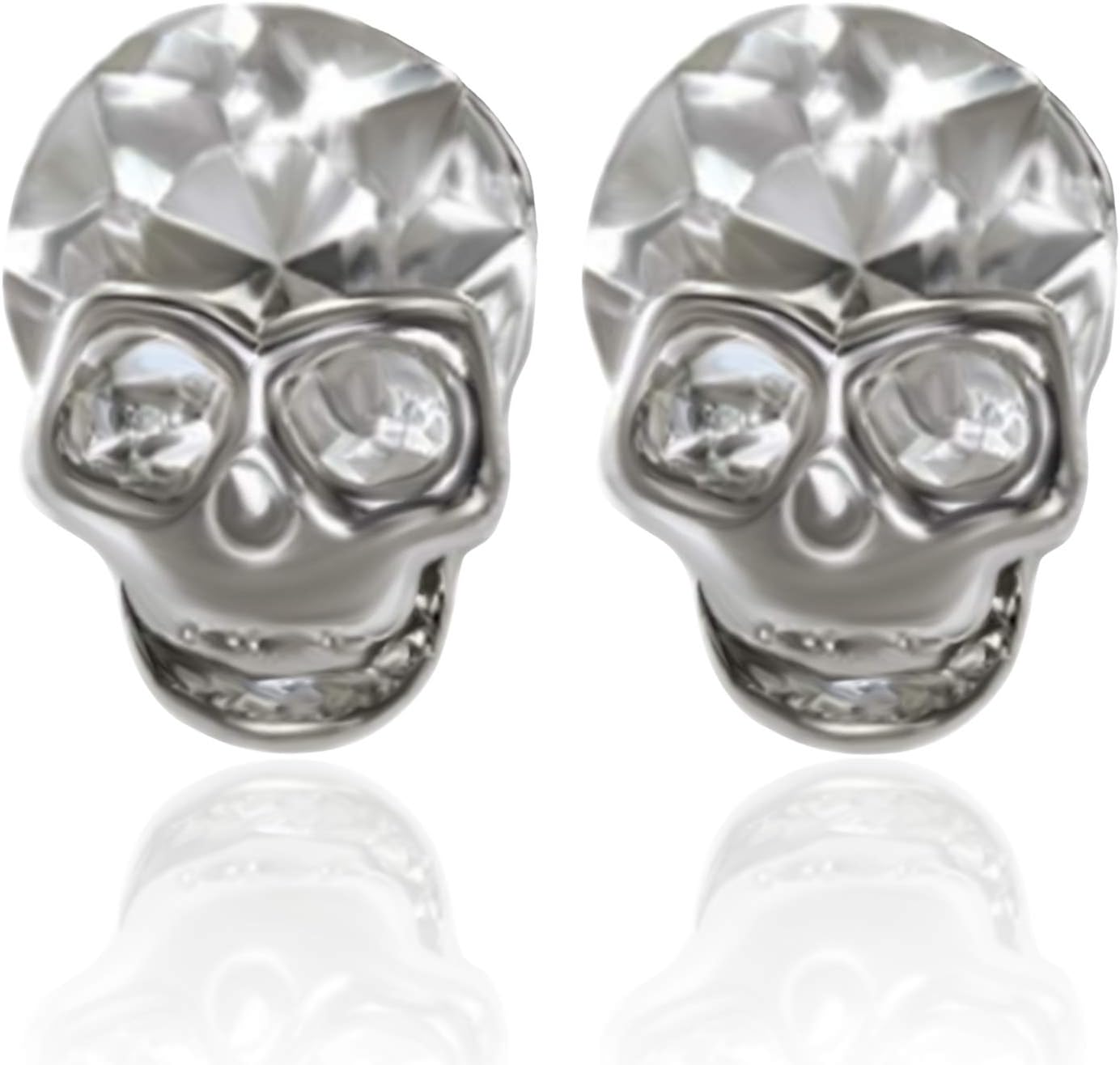 Shiny Silver Skeleton Skull Head Halloween Earring Post Studs with Crystal