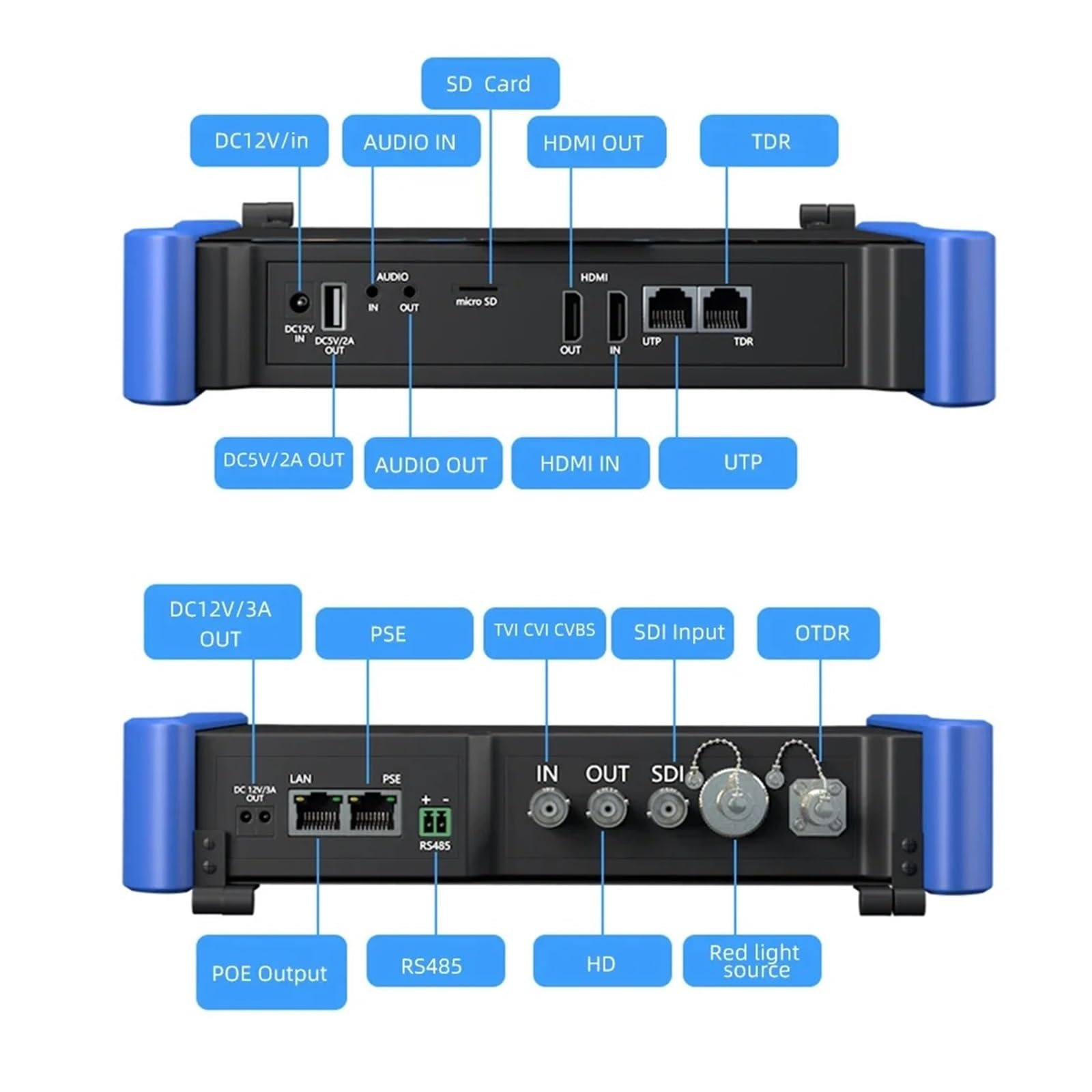 Tester Portatile per Fotocamere, Tester for Telecamere CCTV 4K vor OTDR IP AHD CVI TVI SDI CVBS Tester for Telecamere CCTV IPC Test Monitor for Telecamera IP di Sicurezza in/out(TI-9360-ACTH)