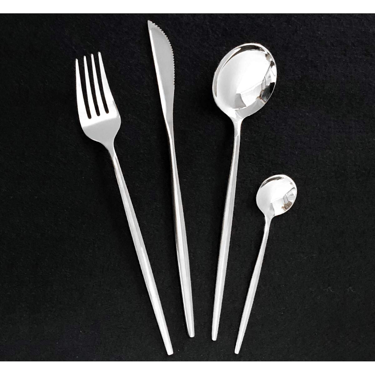 Uniturcky Silverware Set, Modern Silver Flatware Cutlery Set Service For 6, Mirror Finish 24 Piece Portable 18/10 Stainless Steel Utensils Set For Home And Restaurant, Dishwasher Safe