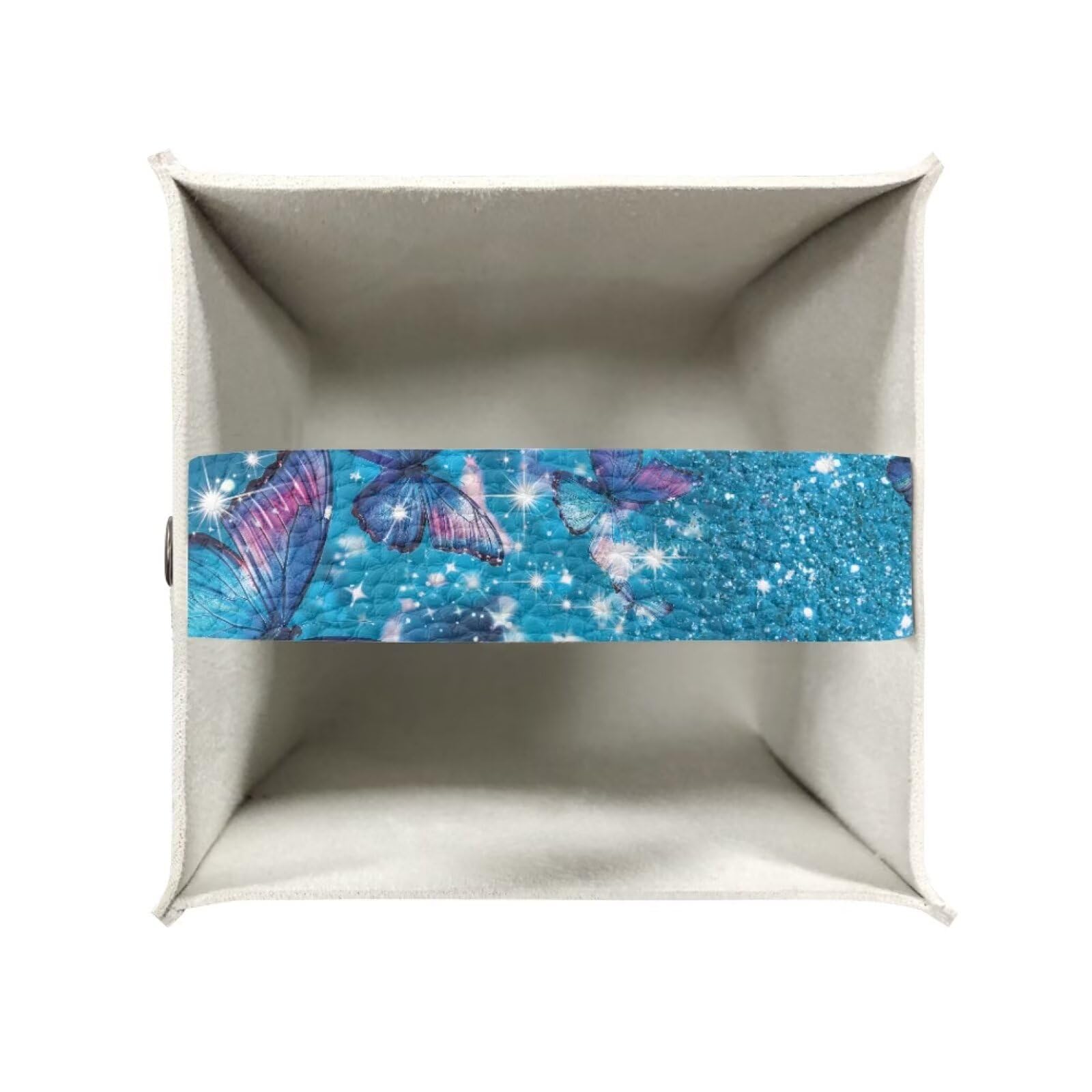 Poceacles Blue Butterfly Glitter Print Tissue Box Cover Square PU Leather Facial Tissue Box Holder for Dresser Bathroom Decor - Image 4