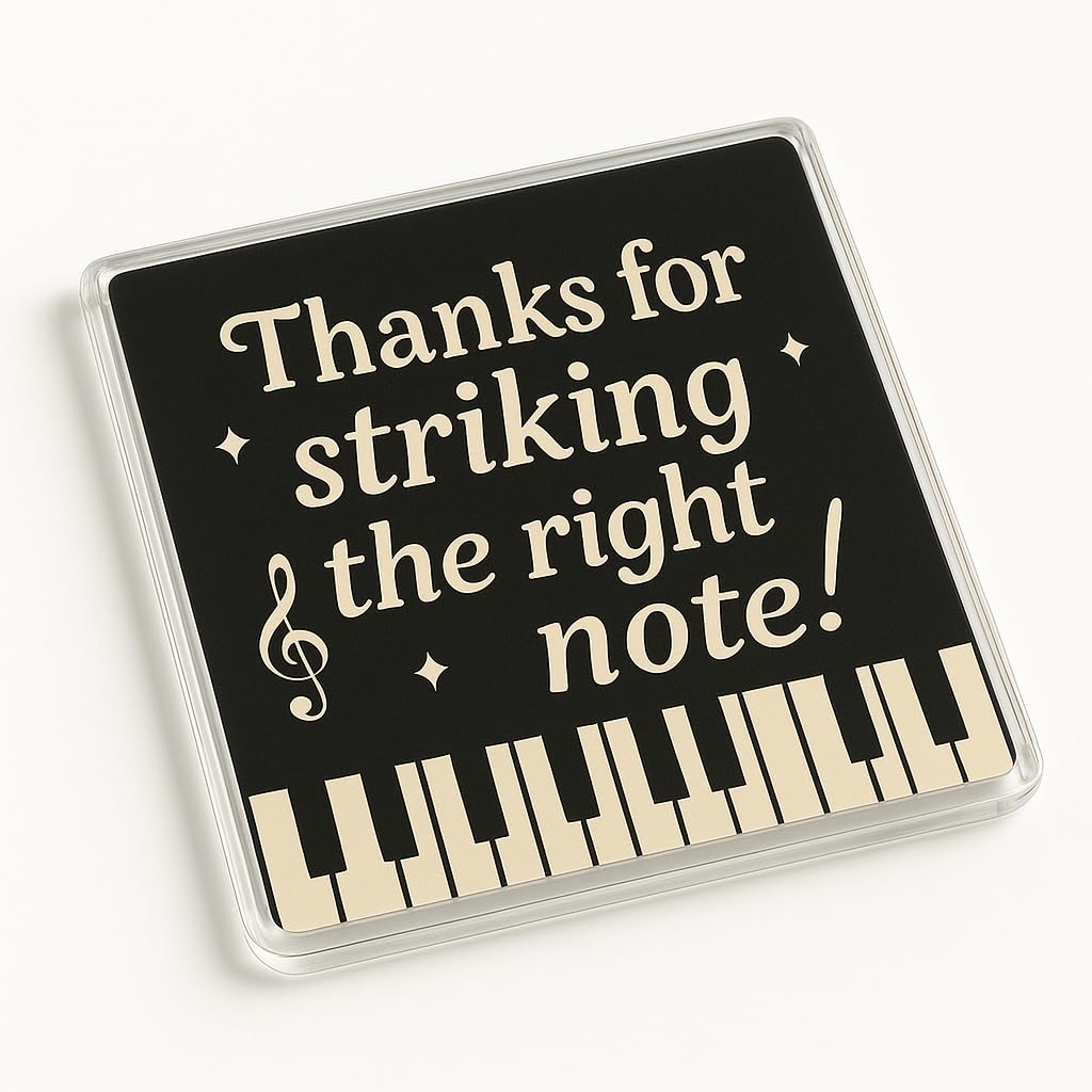 The Plum Penguin Melody In Motion Classy Acrylic Coaster Gift For Piano Teacher - Birthday Or End Of Term Novelty Desk Accessory With Musical Theme