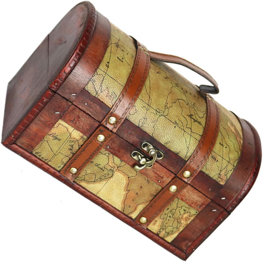 Treasure Chest Retro Buckles Small Antique Storage Box with Wooden Timber Material, Brown Color Random Color for Jewelry and Earrings Display Props, Home Decoration and Gift Use