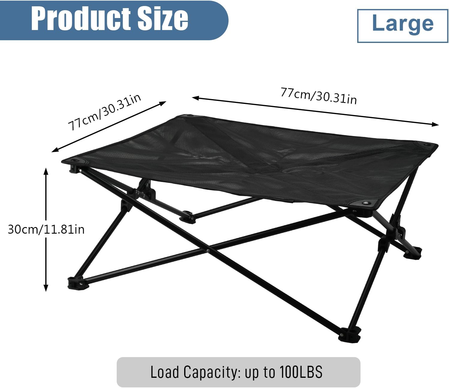 Elevated Pet Bed with Breathable Mesh, Folding Dog Cot Bed Raised Cooling Pet Cot with Carrying Bag Portable Pet Camping Cot for Indoor and Outdoor, 30x30x11.8 inch (All Black, Large)
