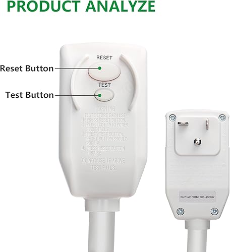 Vista 2 de Wengart LCDI Cable de alimentación Enchufe AC240V 60Hz 20Amp Cable de extensión de aire acondicionado NEMA6-20P Interruptor de detección