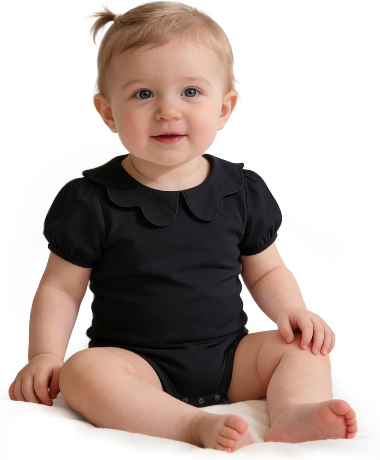 LYSMuch 0-24Mo Baby Girls Peter Pan Collar Bodysuit Toddler Ruffle Romper Short Sleeve Solid Color Clothes