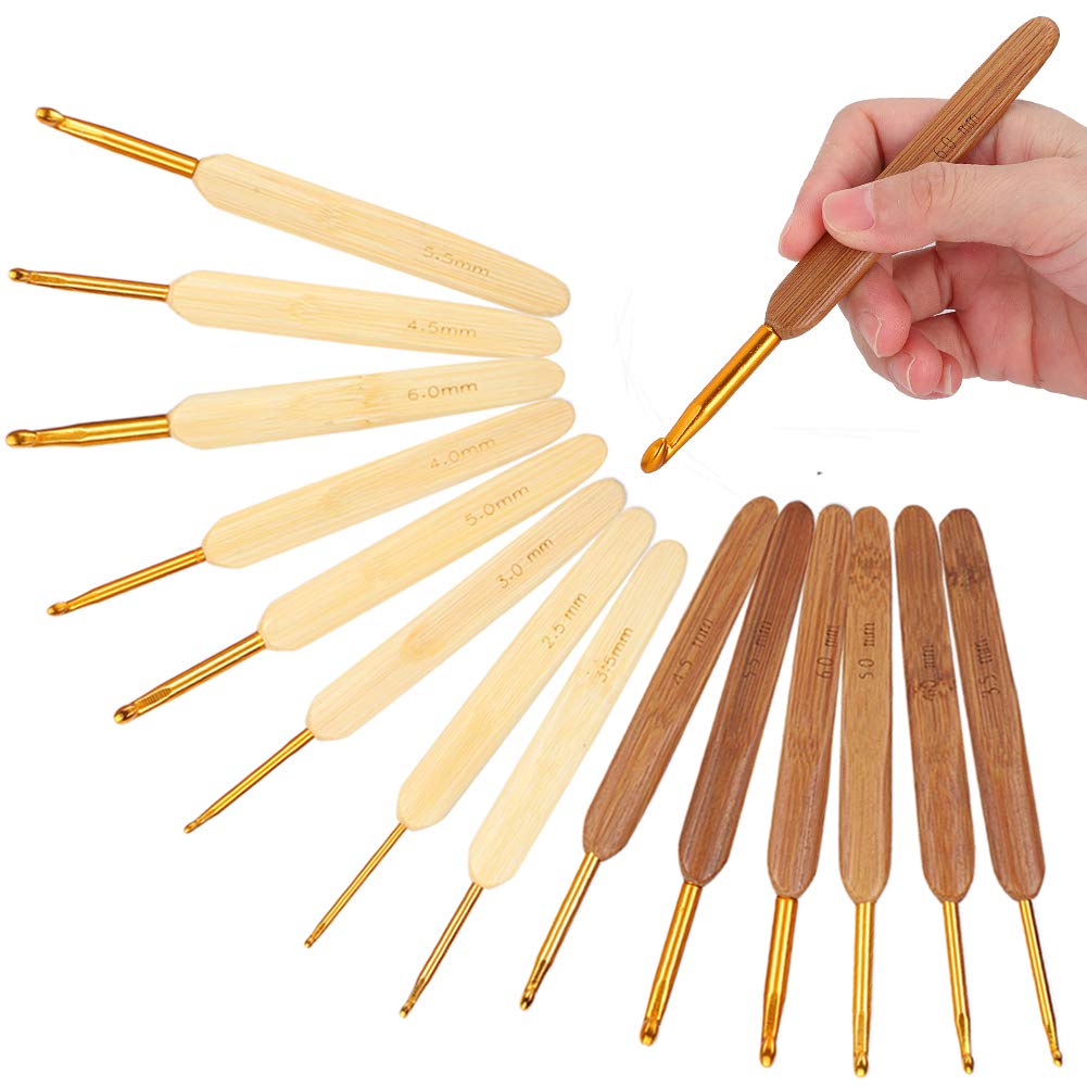 Crochet Needle, Handle Knitting Needle Knitting Needles Set Bamboo Carbonized Crocheting Kit Beginner 14Pcs/Set Crochet Hooks Set for Home