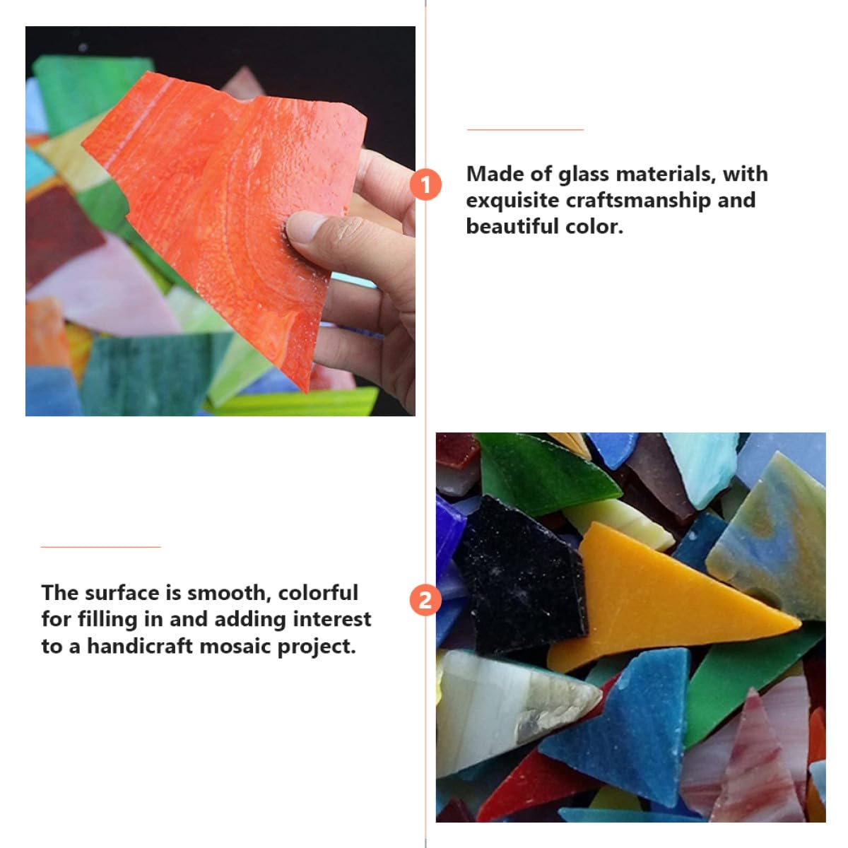 Amosfun Selbstgemacht Glas Mosaiksteine 1 Kg Bunte Glasstücke für Basteln und Heimdekoration Glatte Mosaikfliesen für Kreative Kunstwerke Zufällige Farbe