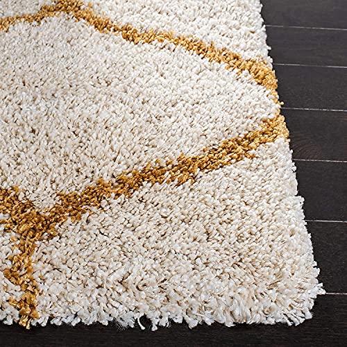 Image of Super Ultra Modern Soft Shaggy Handcrafted Anti-Skid Silk Touch Carpet, Size 7x7 Feet Square, Color Gold & IVORY11