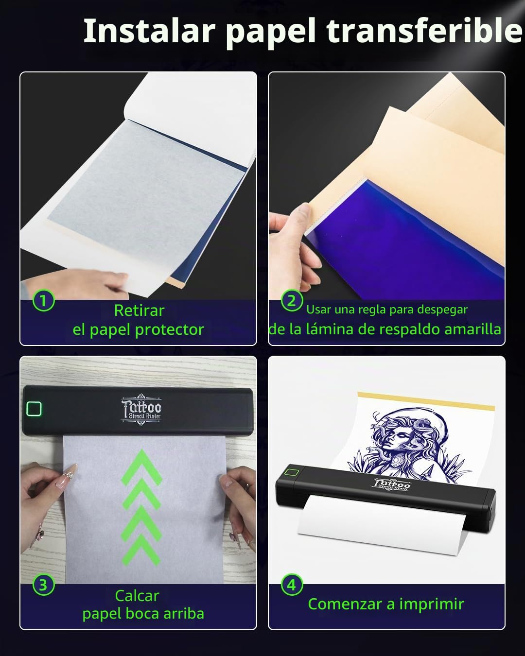 Termocopiadora Tattoo, P84 Impresora Termica Tattoo, Dispositivo Tattoo Transferencia Estarcido Portátil para Principiantes con Papel, Compatible con Android & iOS