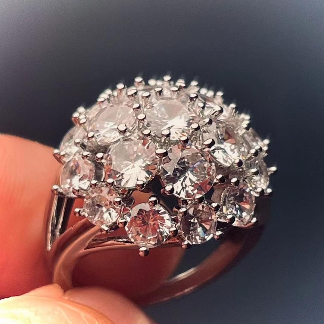 Shiny Rhinestone Cubic Zirconia Cocktail Engagement Wedding Statement Ring for Women,Big Size Pave Cluster CZ Simulated Diamond Ring for Party Prom - Image 7