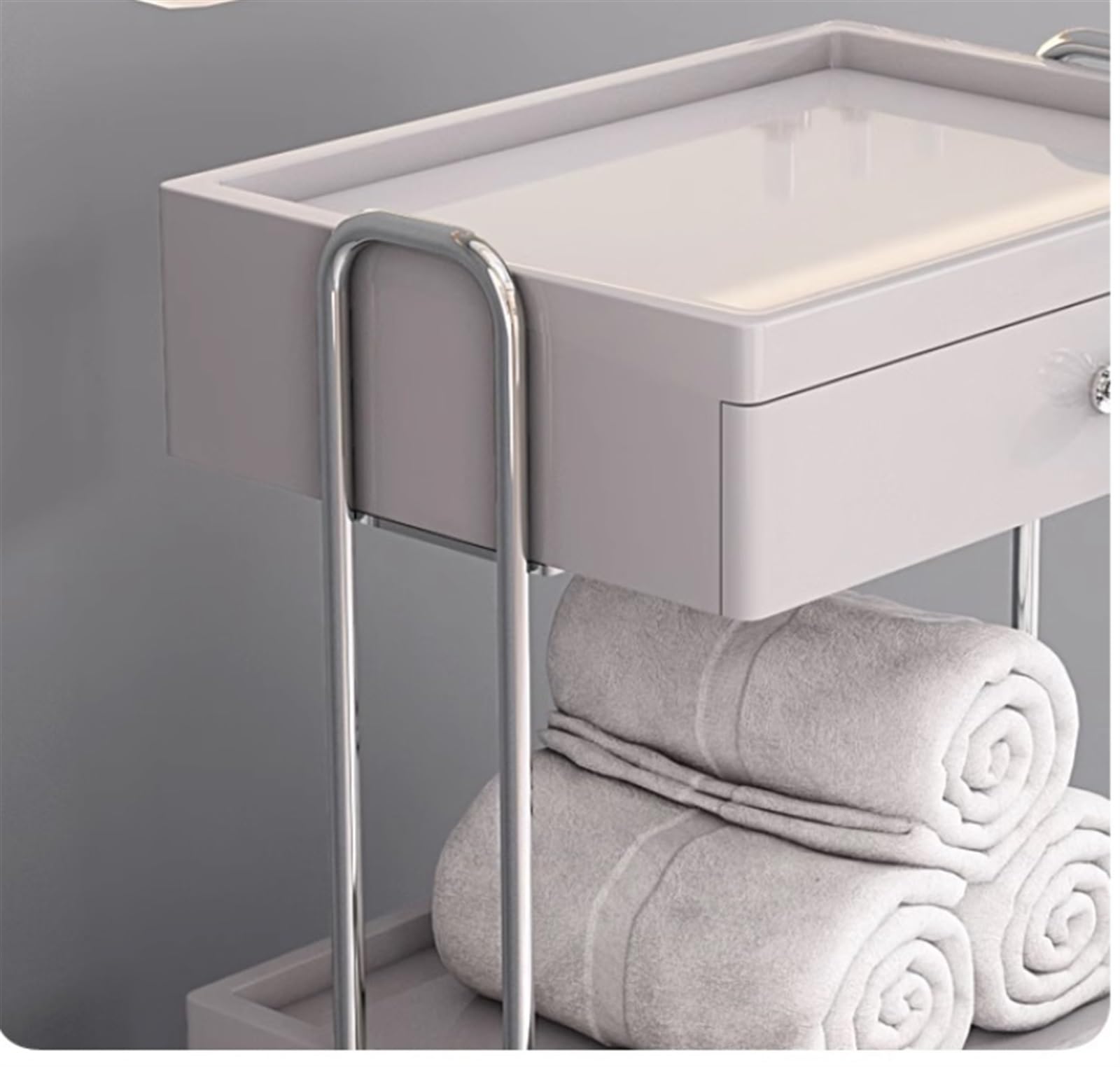 Carrello Beauty Carrello per Salone di Bellezza A 2 Livelli con Cassetto E Ante dell'Armadio Mobile Ruote per Parrucchiere Hair Stylist(Silver+Gray)