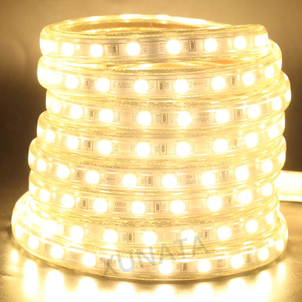 XUNATA 20m Tira LED con Mando a Distancia, Blanco Calido (60 LEDs/Metro) 5050 SMD LED Strip + Control Remoto RF de 23 teclas + 1500W LED Controlador, 220V Impermeable IP67 de Luces LED Kit Completo