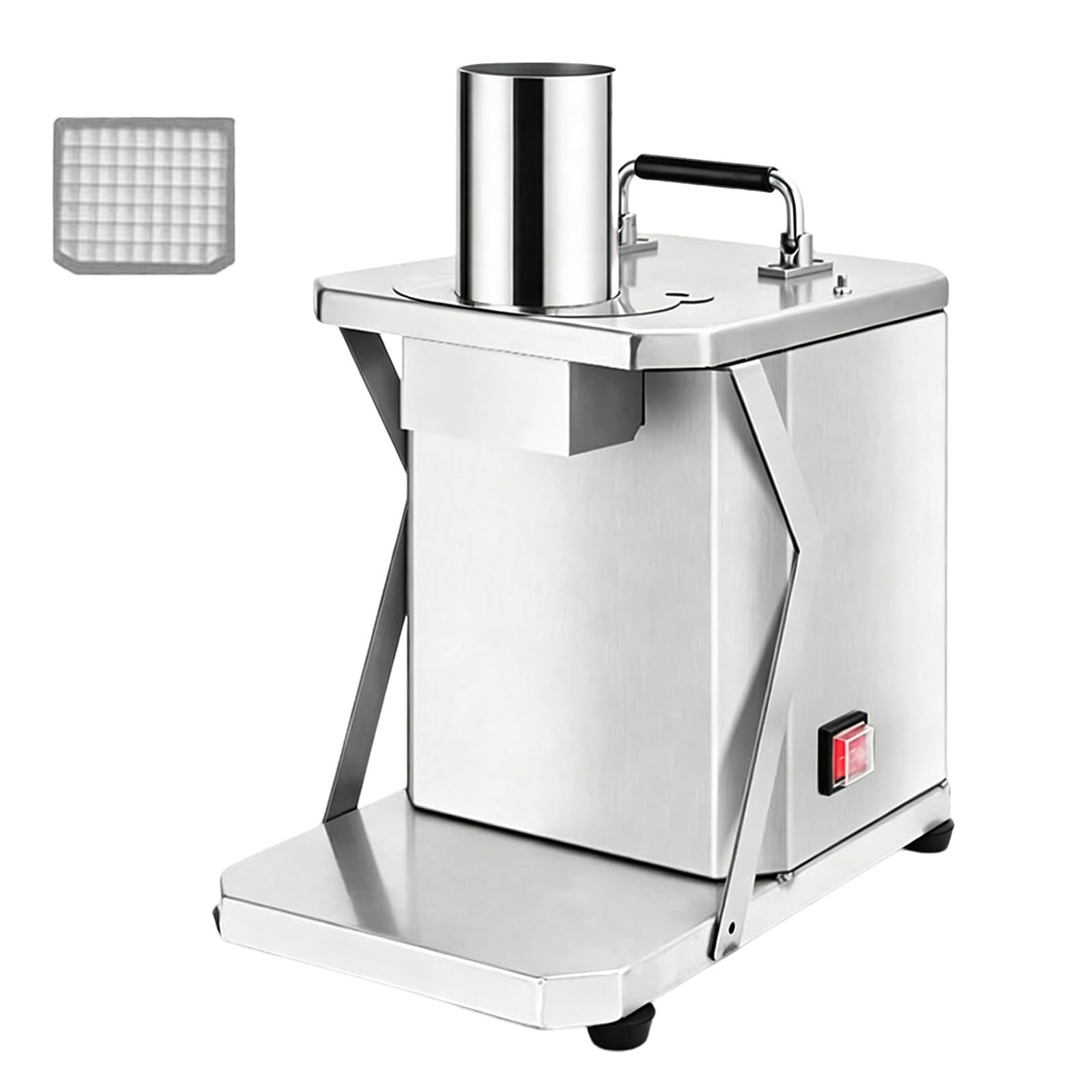Robot da Cucina Professionale Taglia Verdure a Cubetti - 5 Griglie 6-15mm - Automatico, Sicuro - 165 lb/h - Acciaio Inox Lavabile - per Ravanelli, Sedano 8mm