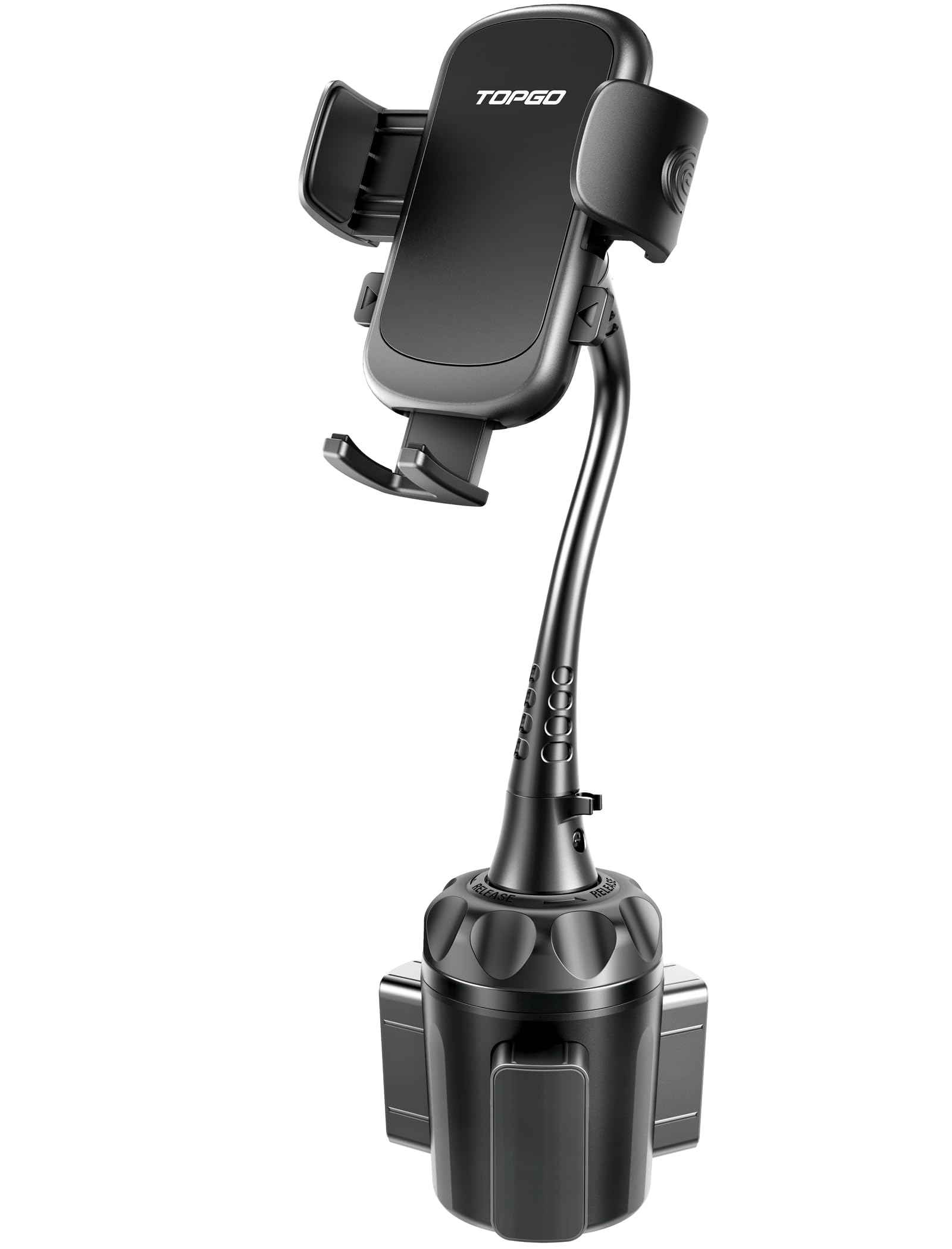 TOPGO Cup Holder Phone Mount, [Upgraded Adjustable Gooseneck & Firmly Stable] Cup Holder Phone Holder for Car, Cell Phone Automobile Cradles for iPhone 14, Samsung and More Smartphone(Black)
