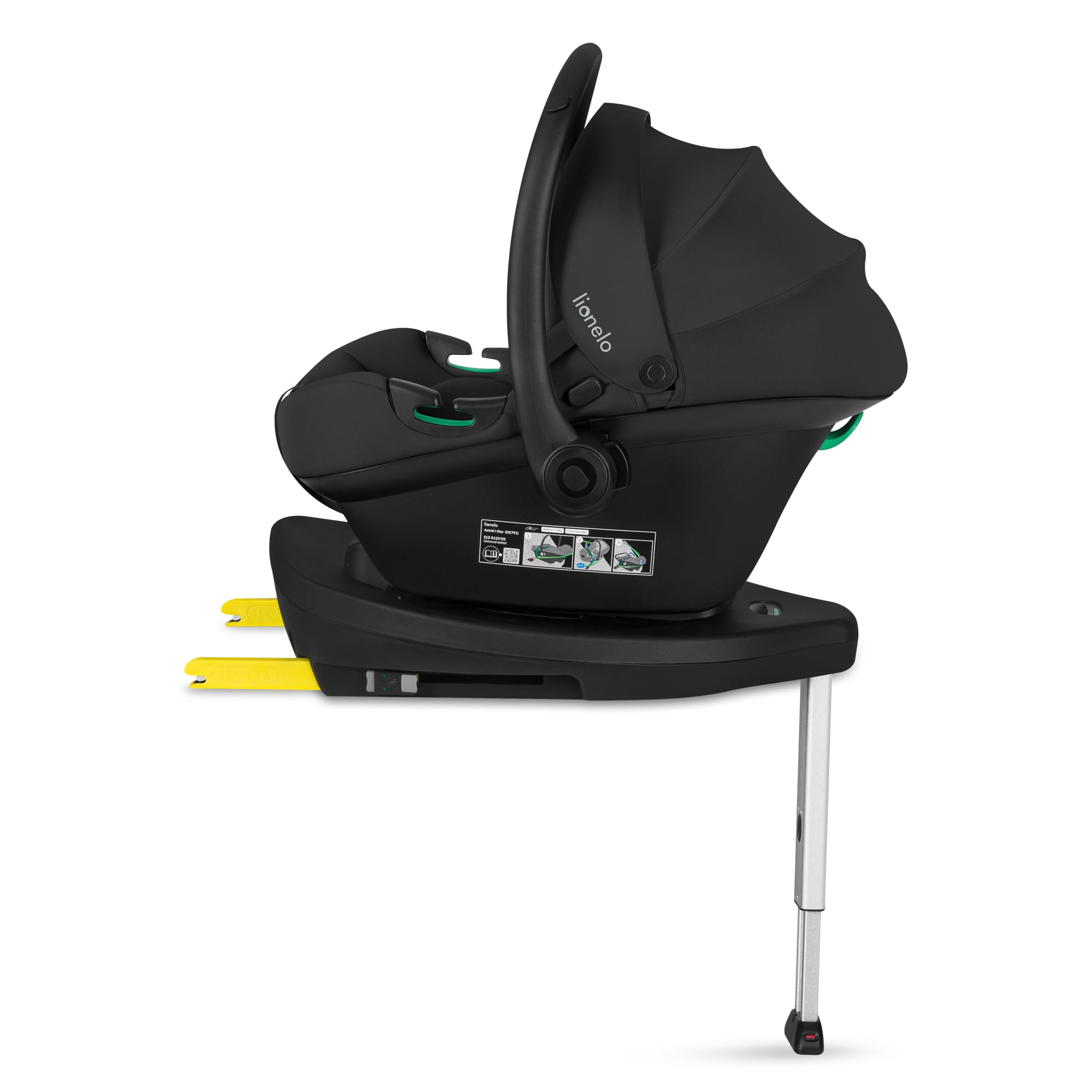 Lionelo Astrid i-Size Base Plus ISOFIX-Basisstation, 180° drehbar, Schwarz | Für Astrid i-Size Babyschale, Einbauanzeigen, Klicksystem, verstaubares Stützbein, R129/03, Schwarz, für den Alltag