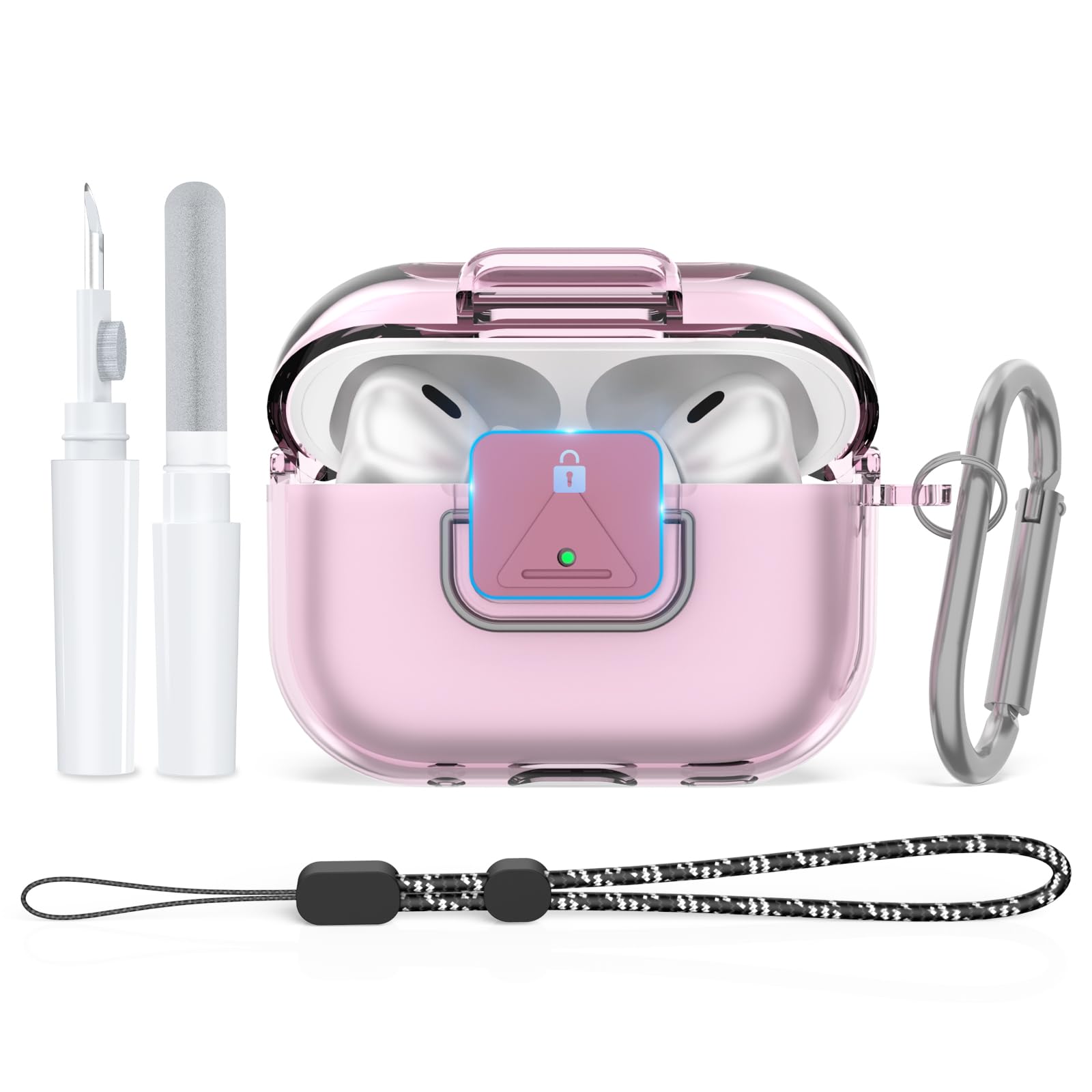 Secure Lock for AirPods Pro 2 Clear Case Shockproof Protective TPU Cover Compatible with Apple Airpods Pro 2nd/1st Generation with Keychain/Lanyard/