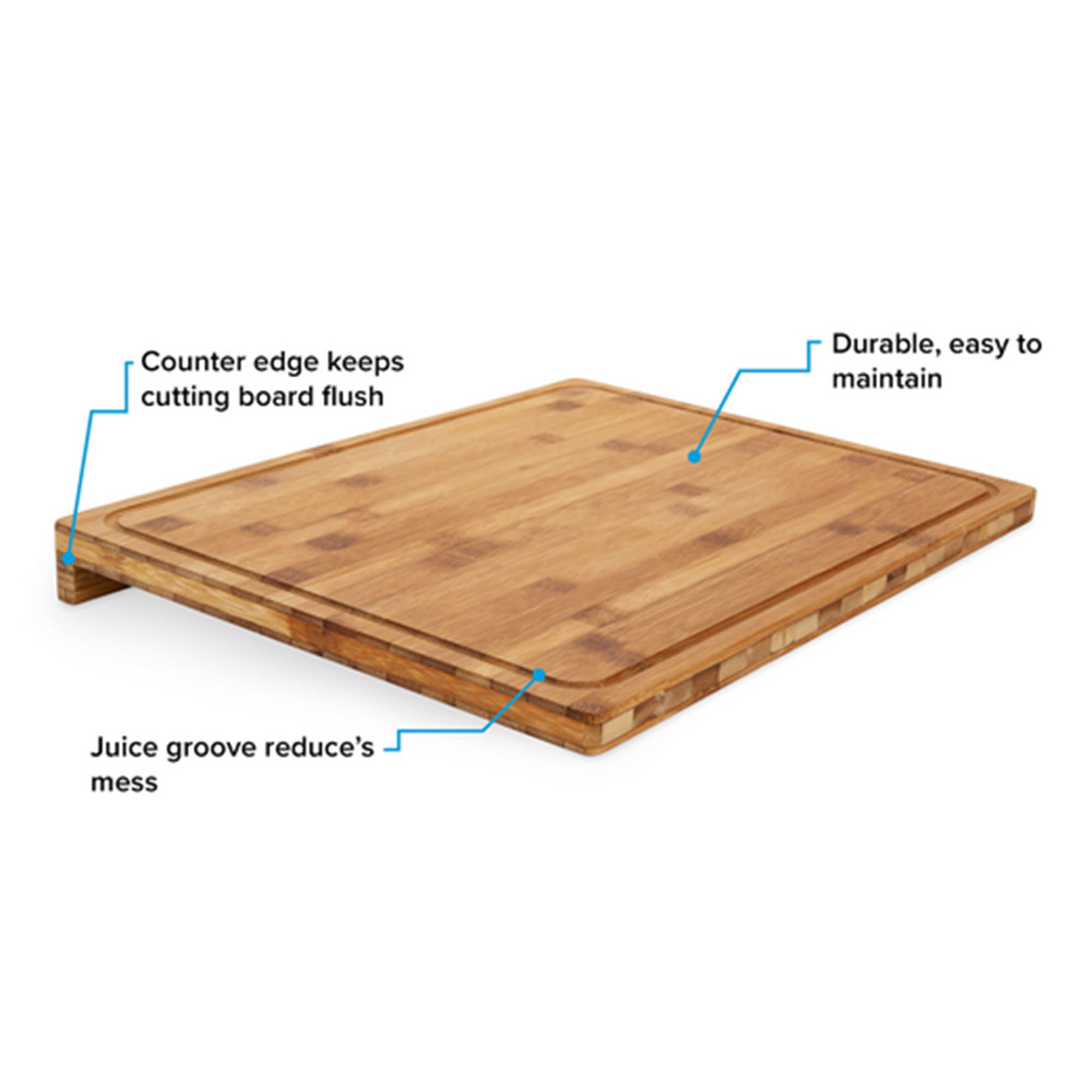 Camco 43545 Tabla de cortar de bambú con borde de mostrador | Perfecta para verduras, frutas, carnes y quesos | Mide 18 x 14 x 1-3/4 pulgadas, marrón