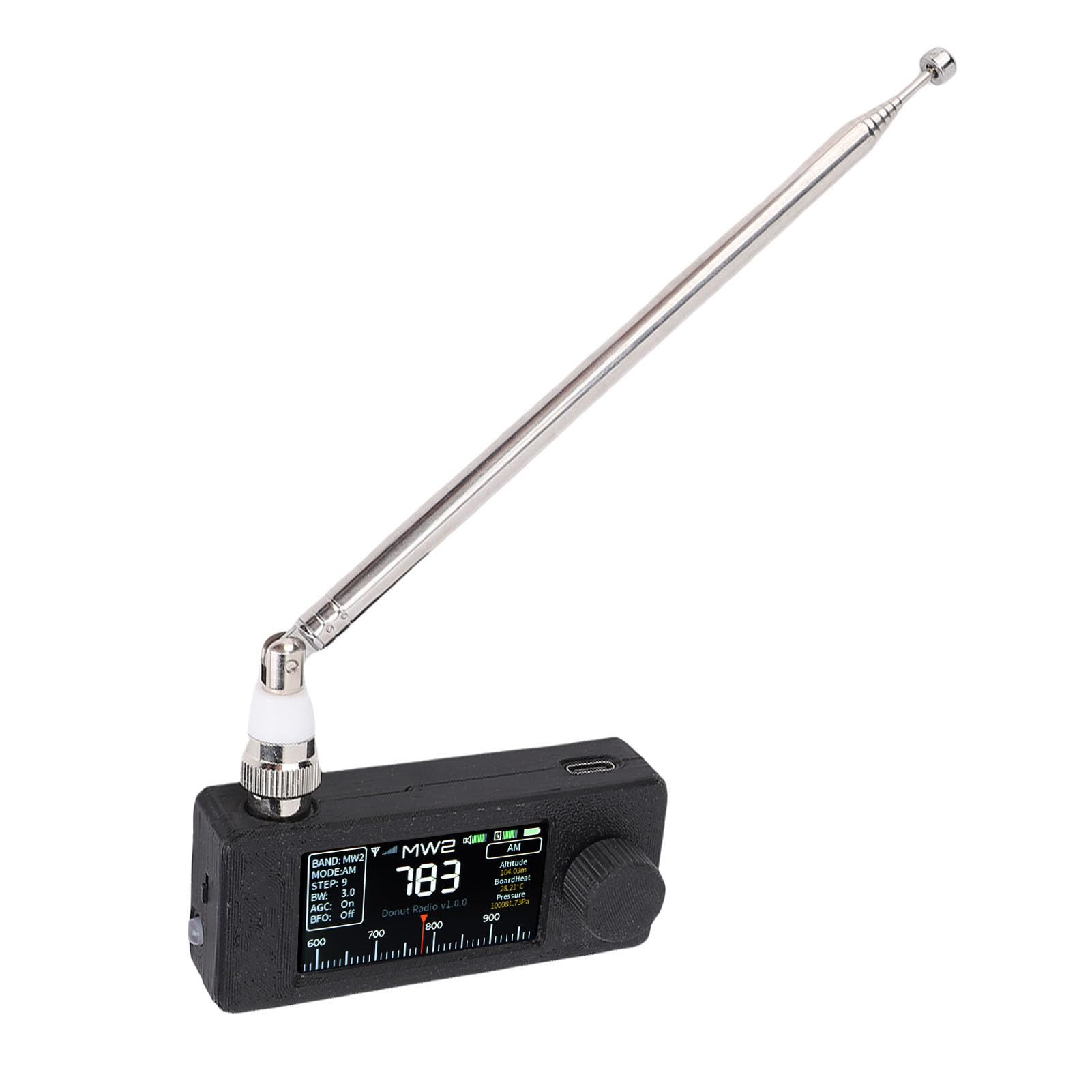 Przenośne AM FM LSB USB Tranzystorowe, 1,9 Cali Kolorowy Ekran 800 MAh Bateria, Lekka Konstrukcja na Przygody na świeżym Powietrzu z BFO Drobne i Antenowe (BLACK)