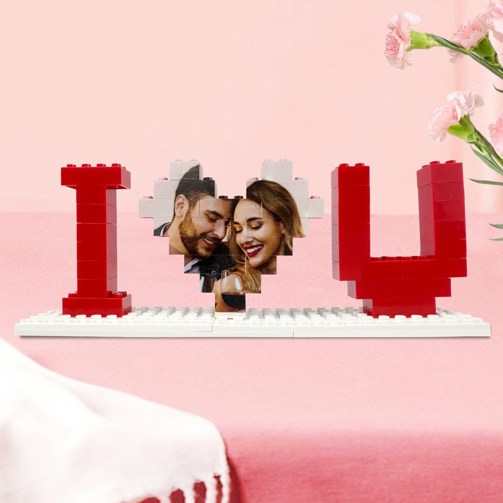 Custom Building Brick Photo Block, Personalized I Love You Brick Puzzles Heart Shaped, DIY Valentine's Day Gifts Decor Father's Dayfor Lovers Girlfriend Boyfriend