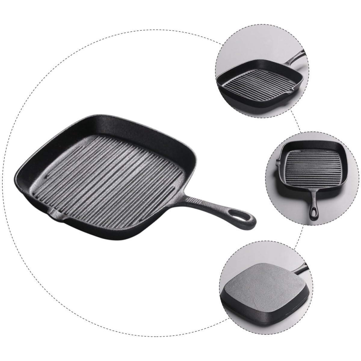 SHINEOFI Sartén y Cuadrada de Hierro Fundido sin Revestimiento Resistente a Altas, 24x24 Cm para Adecuado para Cocina y Camping al Aire Libre Camping al Aire Libre