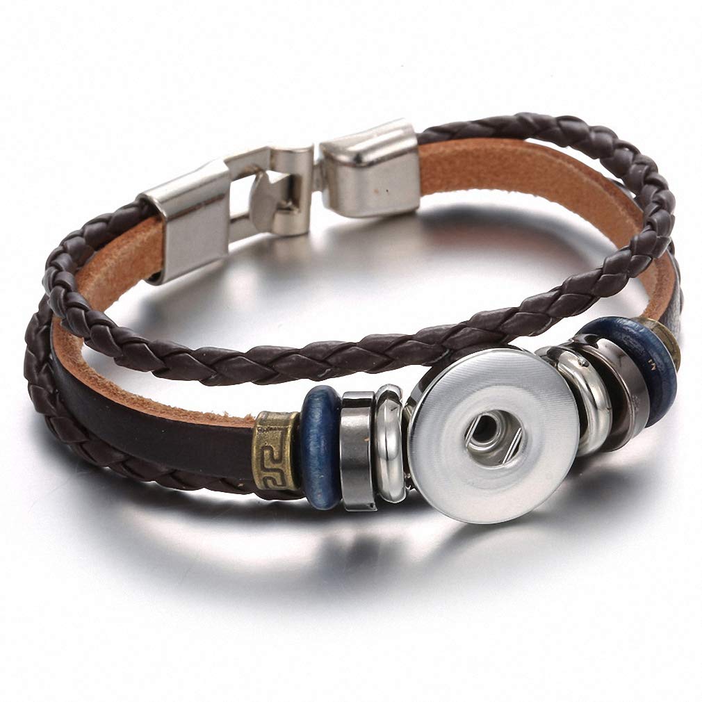 Giwotu Womens Snap Button Bracelet Bangle Snap Leather Bracelet Retro Handmade Braided Leather Bracelet Fit 18mm Snap Buttons Jewelry