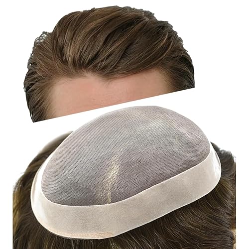 Miniatura 8 de Toupee - Pieza de cabello humano real para hombre, sistema de reemplazo de piezas de pelo para hombres, postizos finos monocelares de polietileno