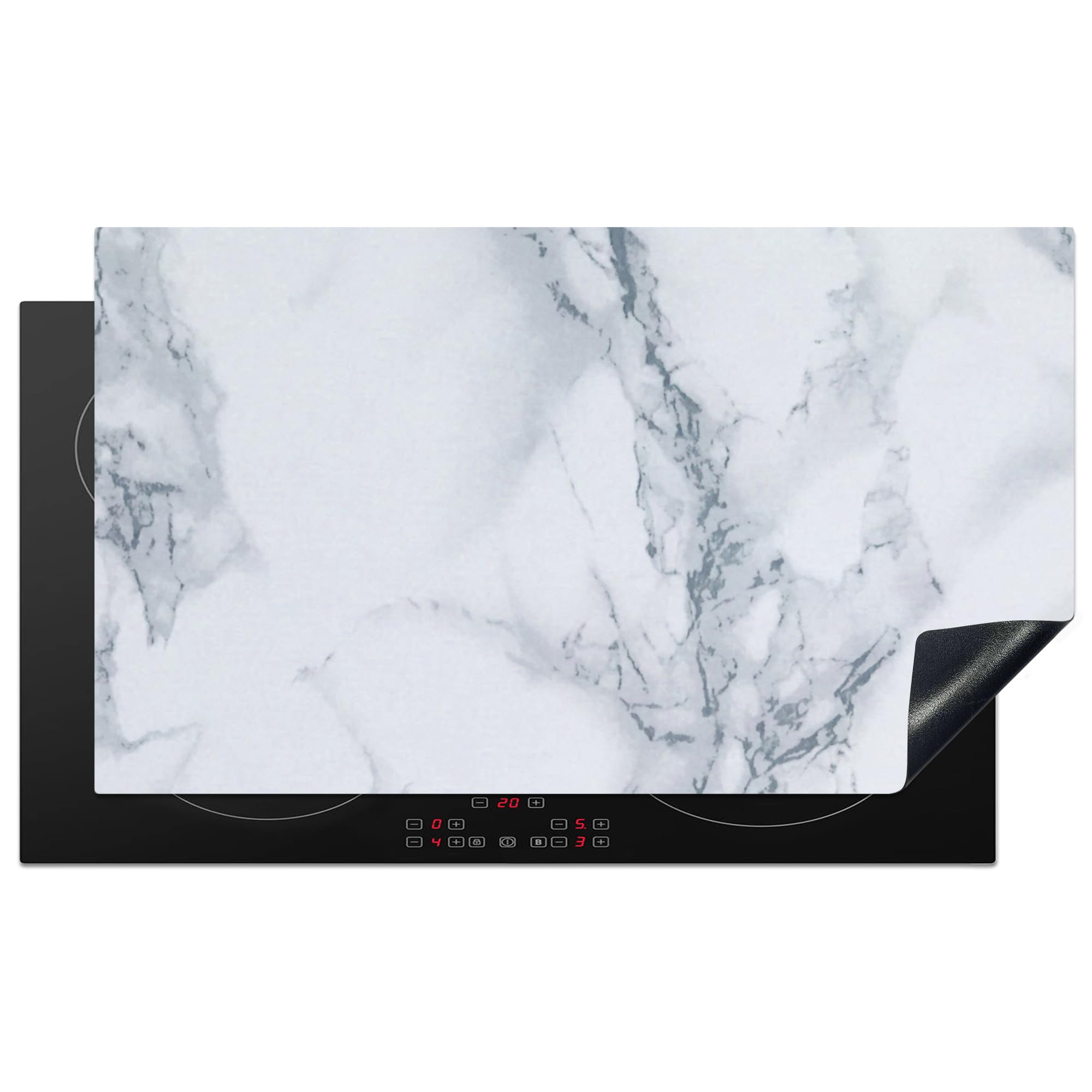 KitchenYeah© Induction Hob Protector Mat 20.5"x35.4" / 90x52 cm Stove Cap Top Cover Kitchen Cooker Covers for Electric Hobs Vinyl Marble - Pattern - Grey - White - Marble Look - Luxe — image 1