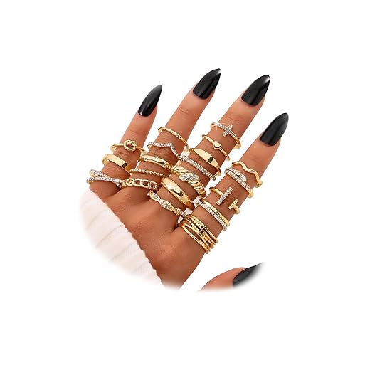 KISS WIFE Golden Silvery Black Kunckle Rings Set for Women, Dainty Simple Trendy Cute Stackable Finger Rings Pack, Perfect for Stacking Layering on Thumb and Knuckle, Mixed Size, Jewelry Gift