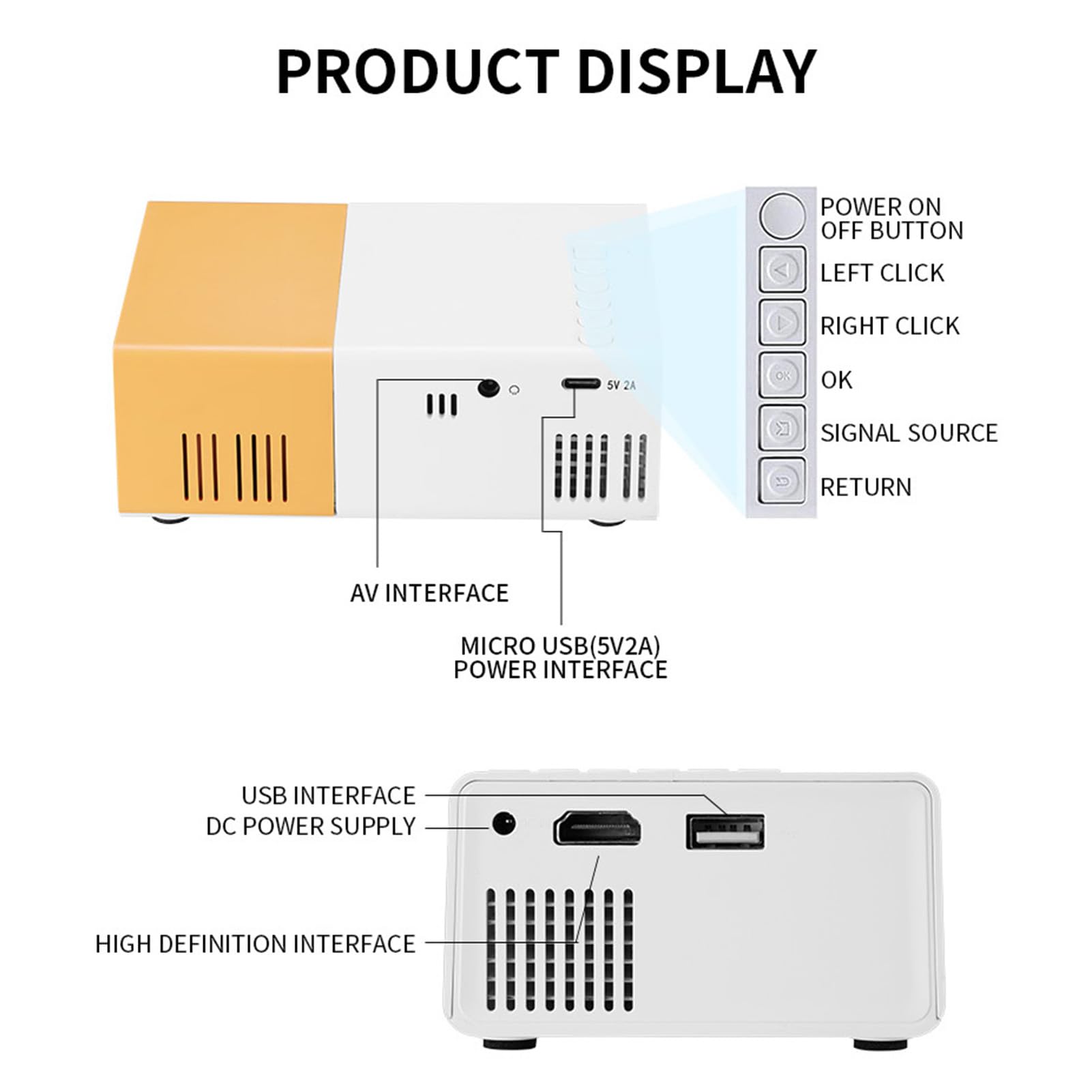 PUSOKEI Mini Proiettore, Proiettore Video Full HD 1080p con luminosità 100SI 6000LM, Correzione Automatica, Messa a Fuoco Manuale, Compatibile con IOS/telefono Android/HDMI/USB/TV