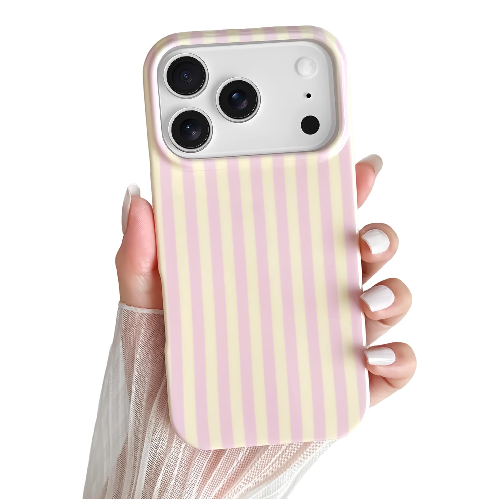 Yeddabox for iPhone 17 Pro Case Cute Striped Phone Case Soft TPU Slim Shockproof Phone Cover for Women Girls, Pink and Yellow
