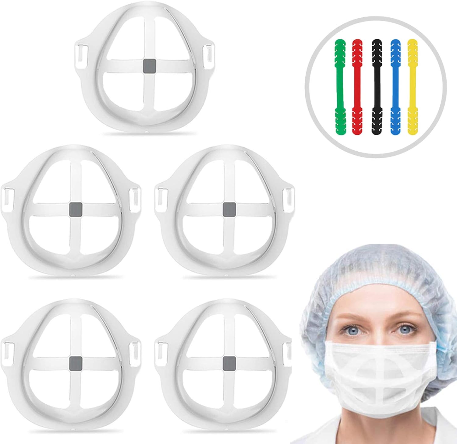 Ougrand 5 Packs Face Bracket for Mask Inner Support Frame, Silicone Mask Bracket for Comfortable Breathing Washable Reusable, Including Mask Strap Extender for Free