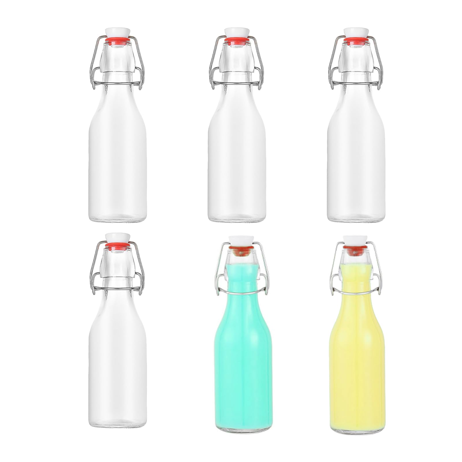 KZQXXT 6 × 250 ml Glasflaschen mit Bügelverschluss – Auslaufsichere Bügelflaschen als Saft, Öl, Sirup und Likör-Flaschen – Spülmaschinenfest & Wiederverwendbar